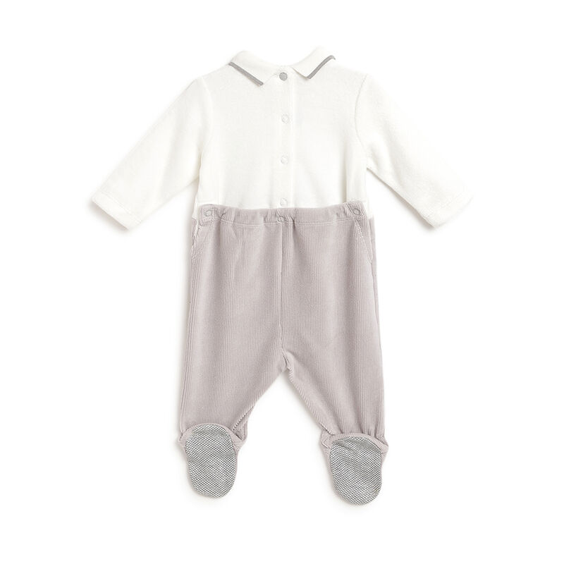 Boys Light Grey Applique Nappy Opening Babysuit image number 1
